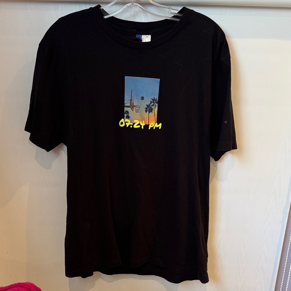 Divided Black Graphic Tee with Sunset Design